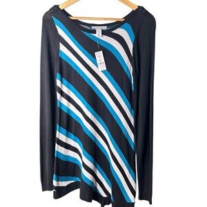 🔴5 for $40
White House Black Market Striped Teal Black Long Sweater Tunic M